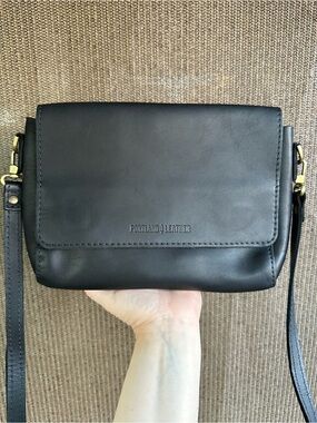 Portland Leather Black Crossbody Bag with Antiqued Gold/Brass Hardware Metro